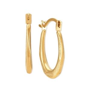Patterned Oval Hoop Earrings in 10K Gold